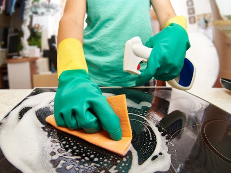 Eco-friendly office cleaning products used in a workplace environment