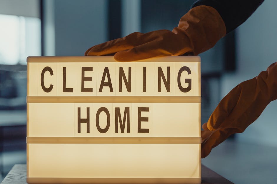 A cleaning brush with a wooden handle and beige bristles hangs on a white wall, nestled inside a turquoise dustpan with a long handle. The setup is illuminated by soft, natural light, highlighting the